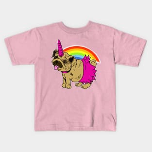 Puggycorn Pug Dog Unicorn in Tutu on Rainbow Kids T-Shirt